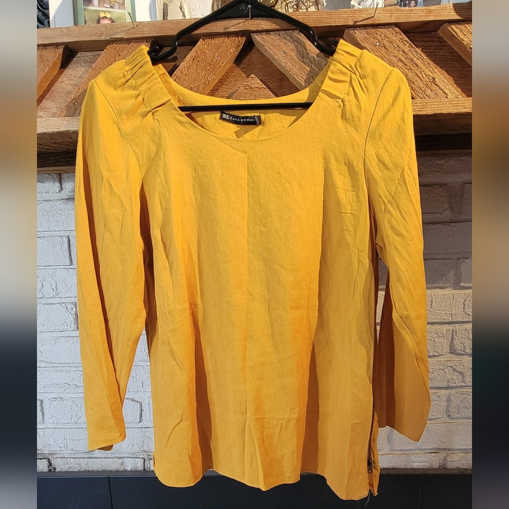 Zara Womens Mustard Yellow Zip Side Blouse Size M